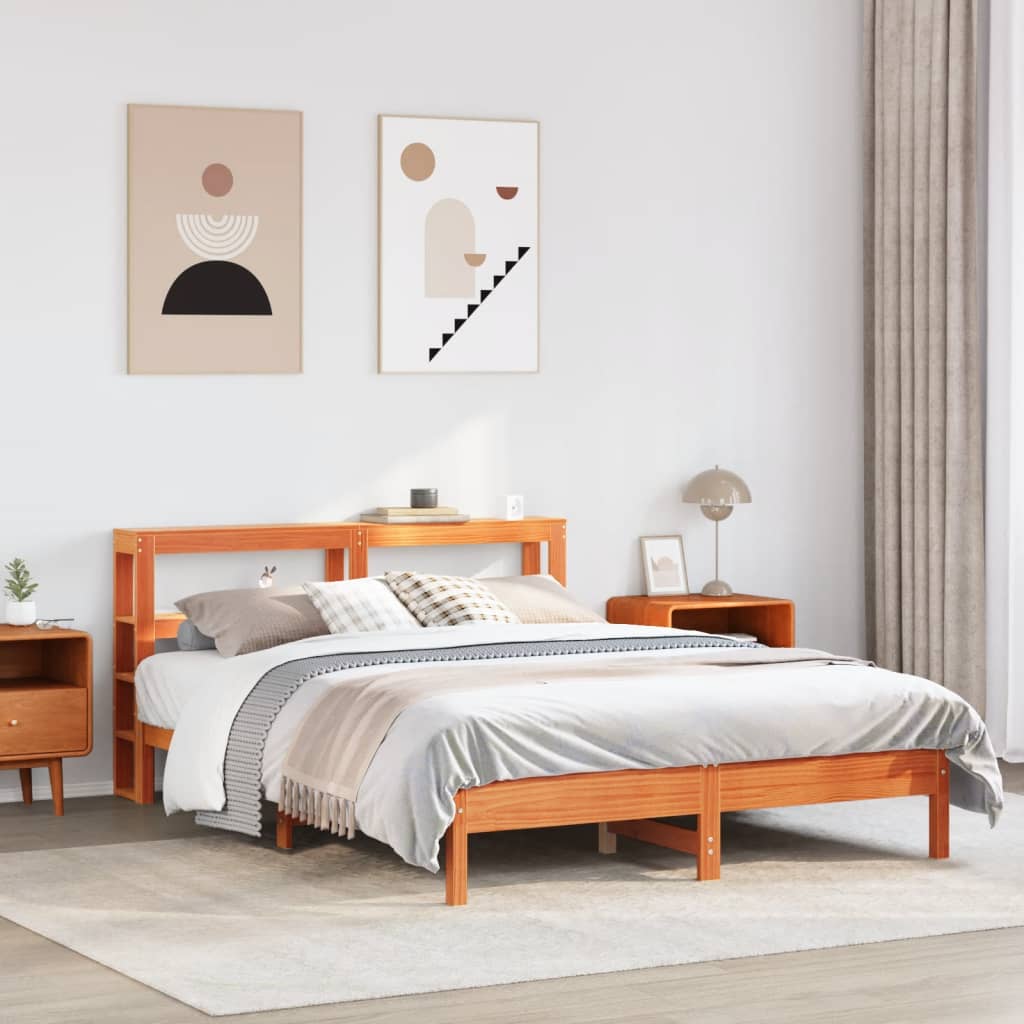 Bed Frame without Mattress Wax Brown 160x200 cm Solid Wood Pine