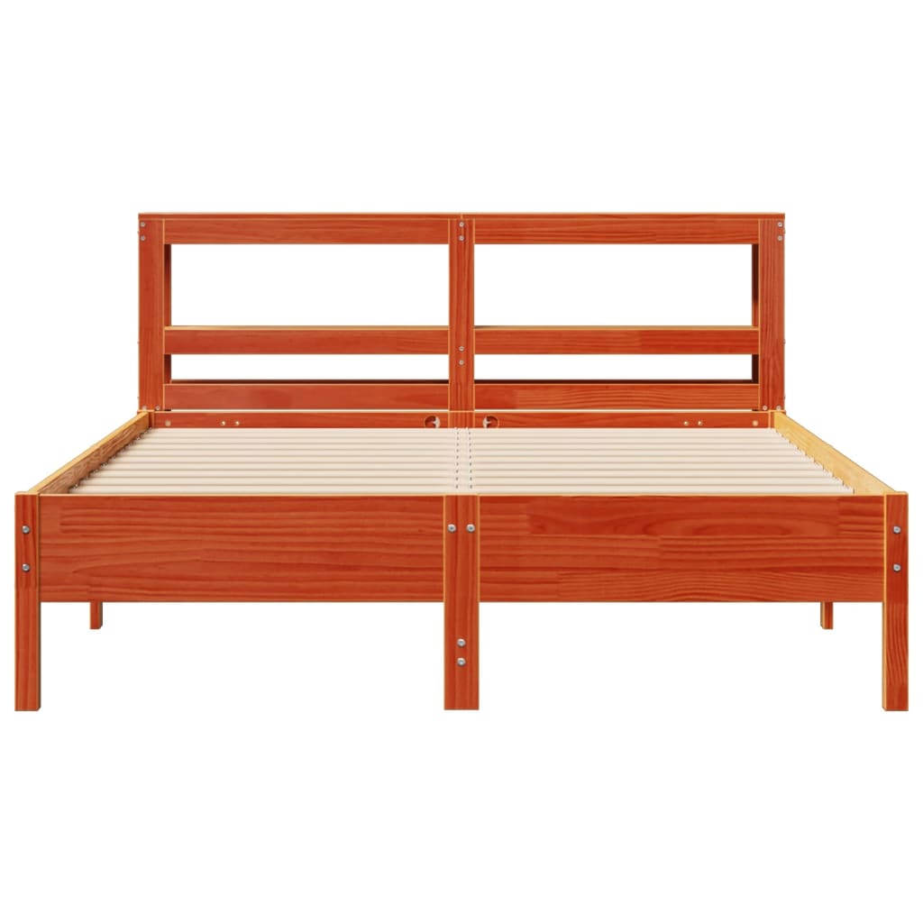 Bed Frame without Mattress Wax Brown 150x200 cm King Size Solid Wood Pine