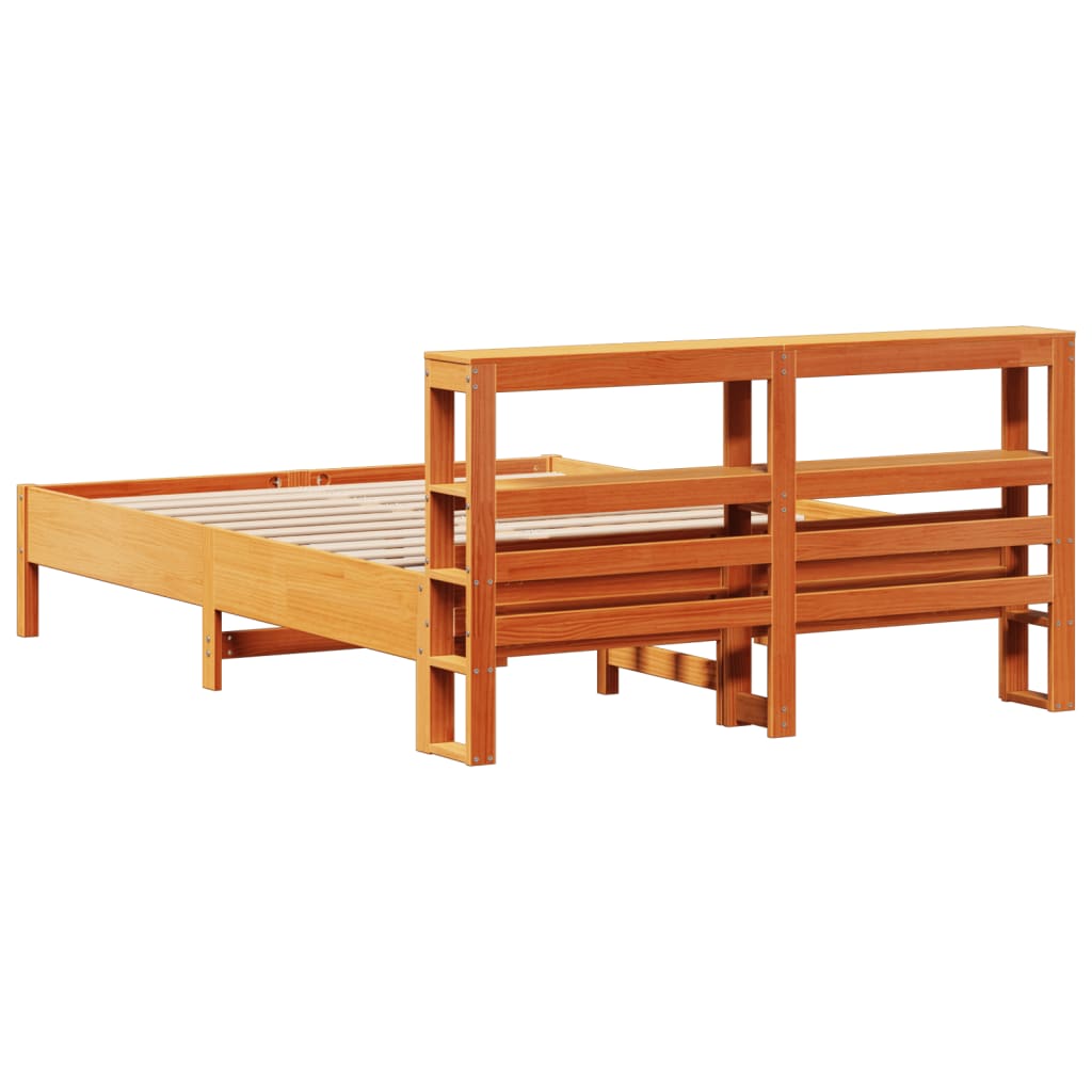 Bed Frame without Mattress Wax Brown 150x200 cm King Size Solid Wood Pine