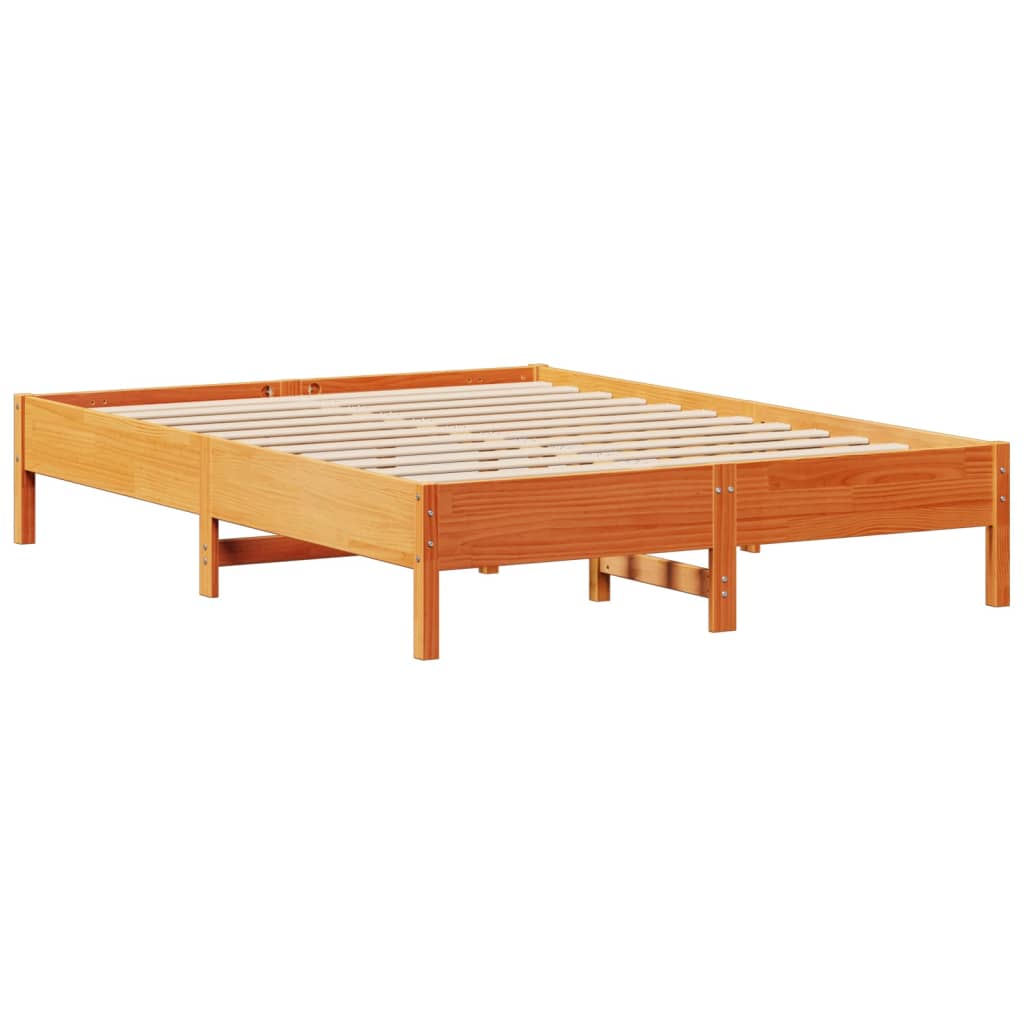 Bed Frame without Mattress Wax Brown 135x190 cm Double Solid Wood Pine