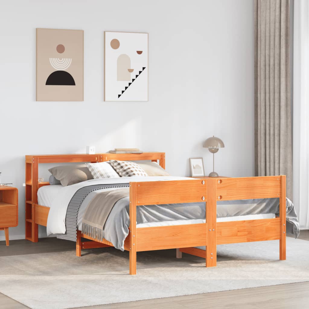 Bed Frame without Mattress Wax Brown 150x200 cm King Size Solid Wood Pine