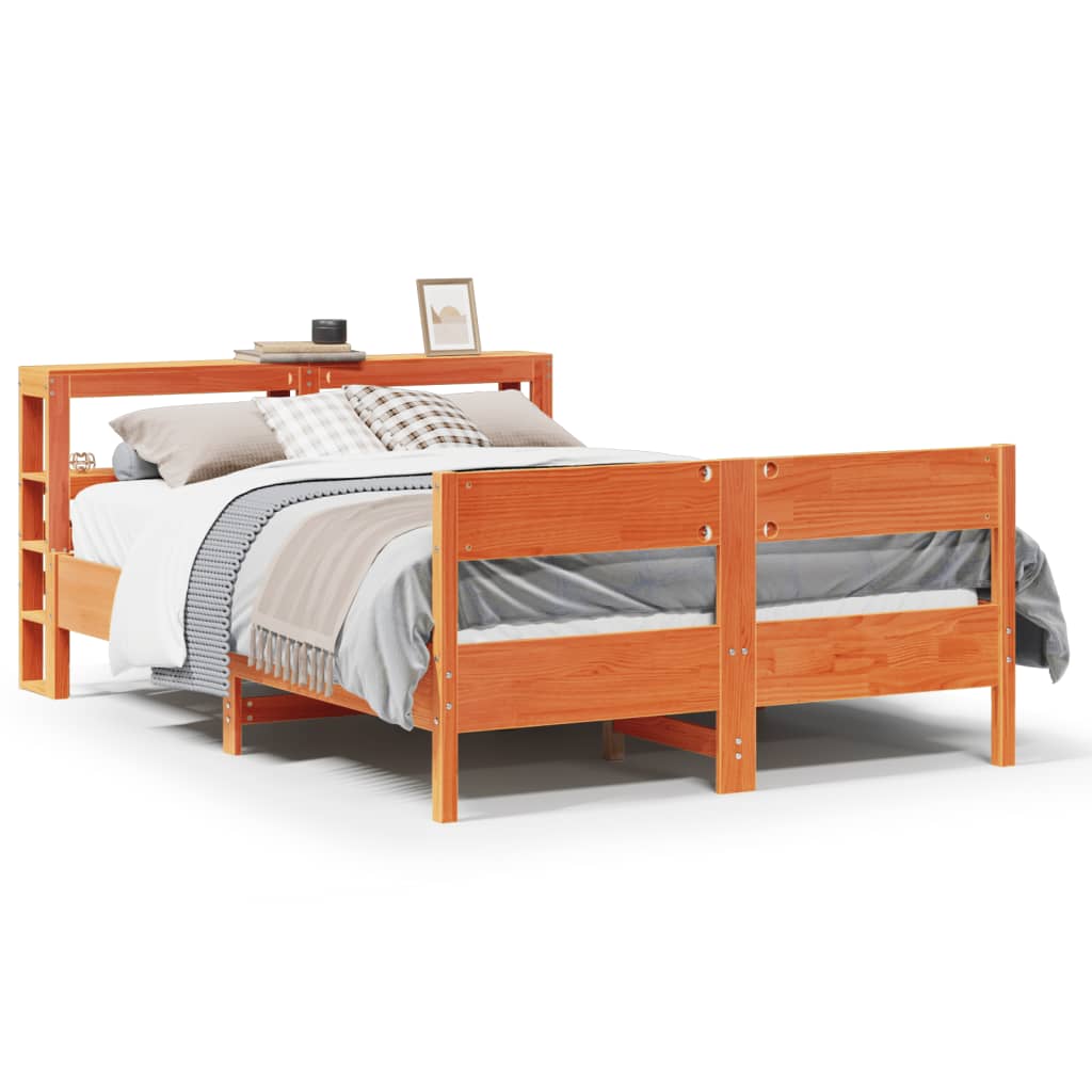 Bed Frame without Mattress Wax Brown 135x190 cm Double Solid Wood Pine