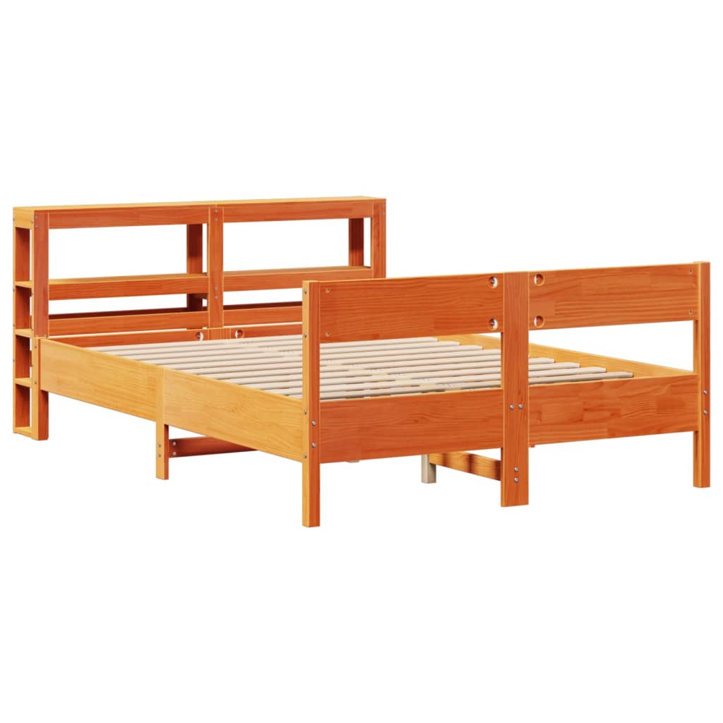 Bed Frame without Mattress Wax Brown 135x190 cm Double Solid Wood Pine