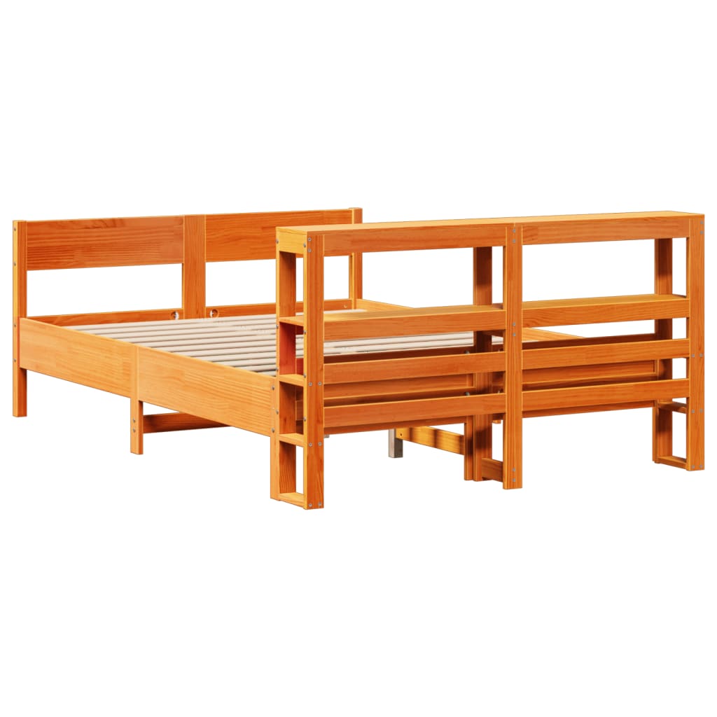 Bed Frame without Mattress Wax Brown 135x190 cm Double Solid Wood Pine