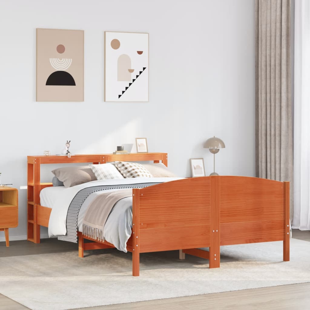 Bed Frame without Mattress Wax Brown 150x200 cm King Size Solid Wood Pine