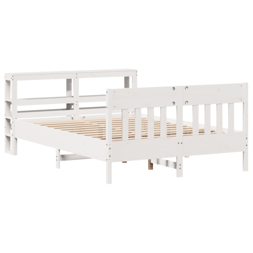 Bed Frame without Mattress White 150x200 cm King Size Solid Wood Pine