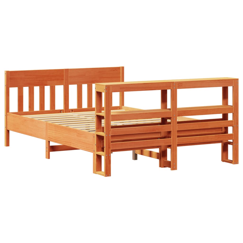 Bed Frame without Mattress Wax Brown 135x190 cm Double Solid Wood Pine