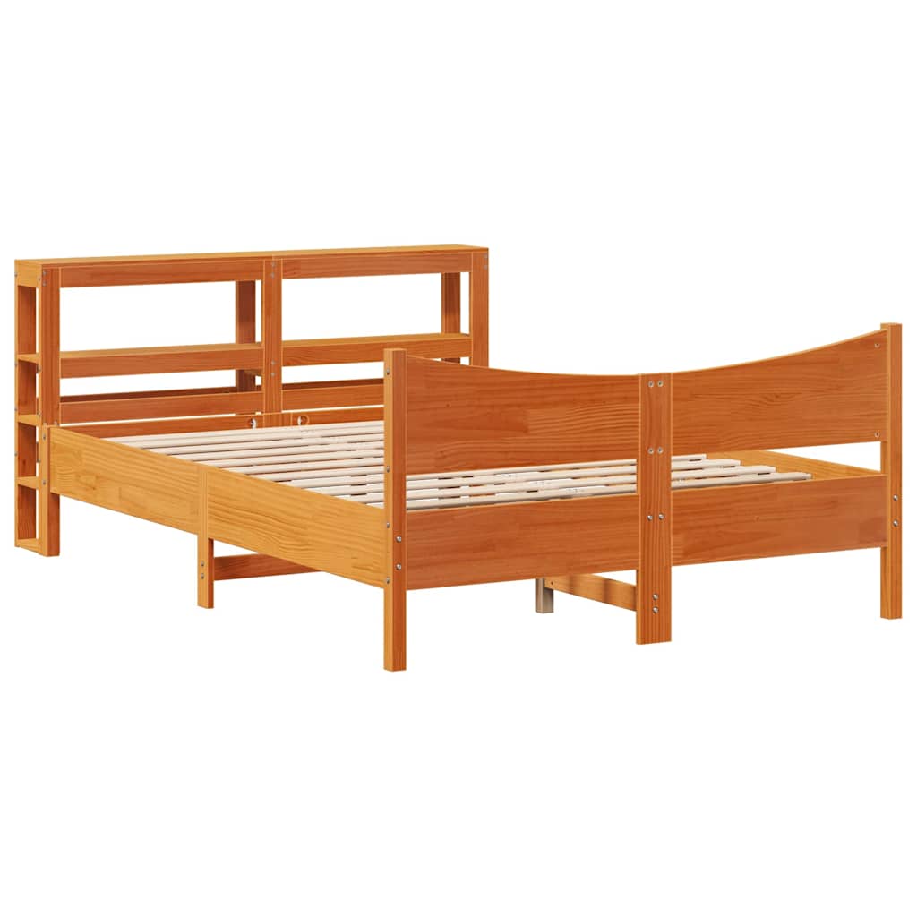 Bed Frame with Headboard Wax Brown 150x200 cm King Size Solid Wood Pine