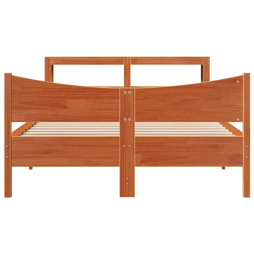 Bed Frame with Headboard Wax Brown 150x200 cm King Size Solid Wood Pine