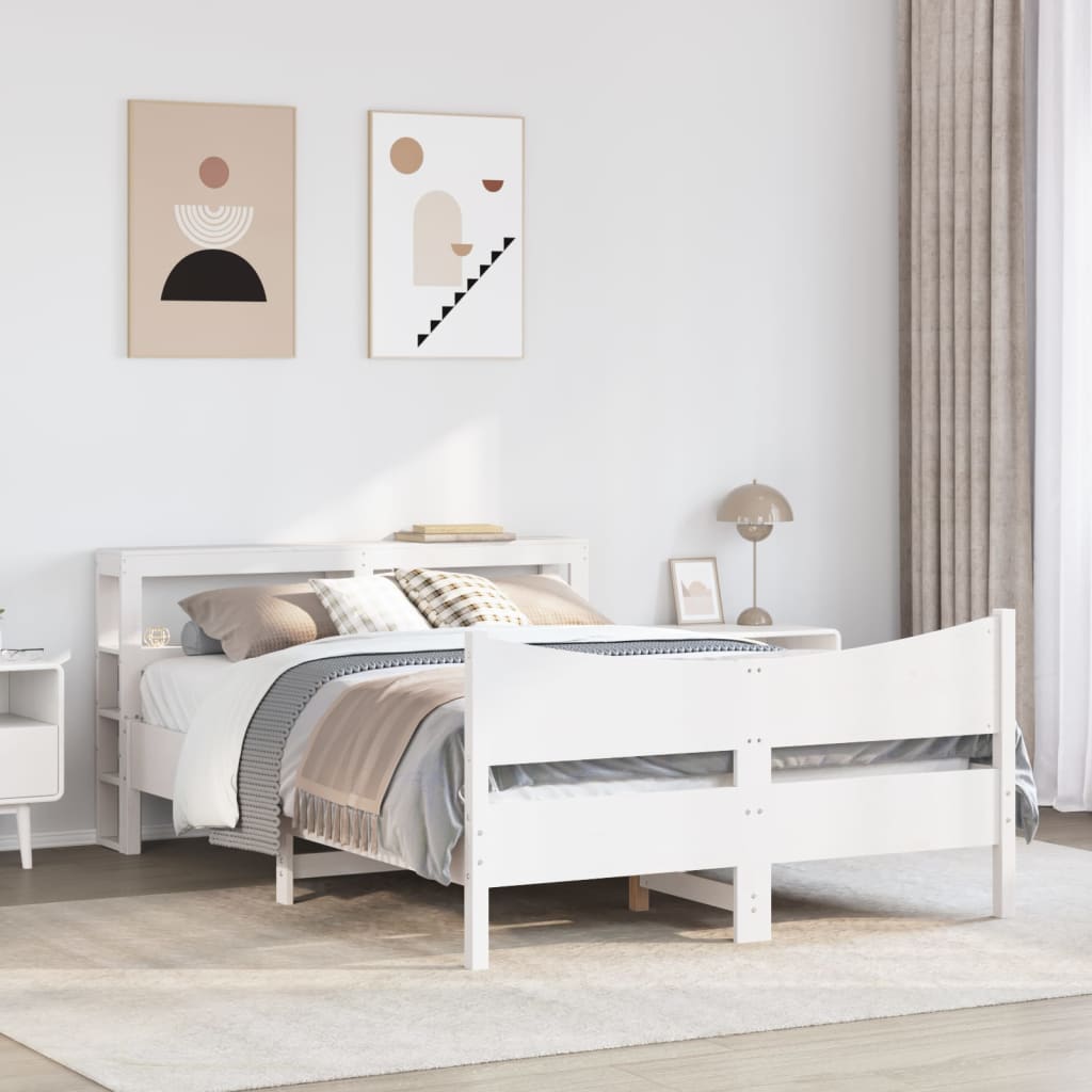 Bed Frame with Headboard White 140x200 cm Solid Wood Pine