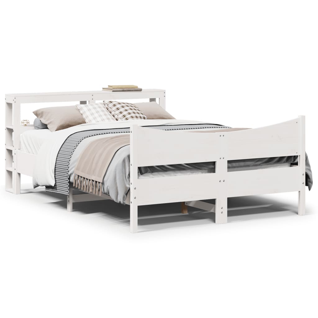 Bed Frame with Headboard White 140x200 cm Solid Wood Pine