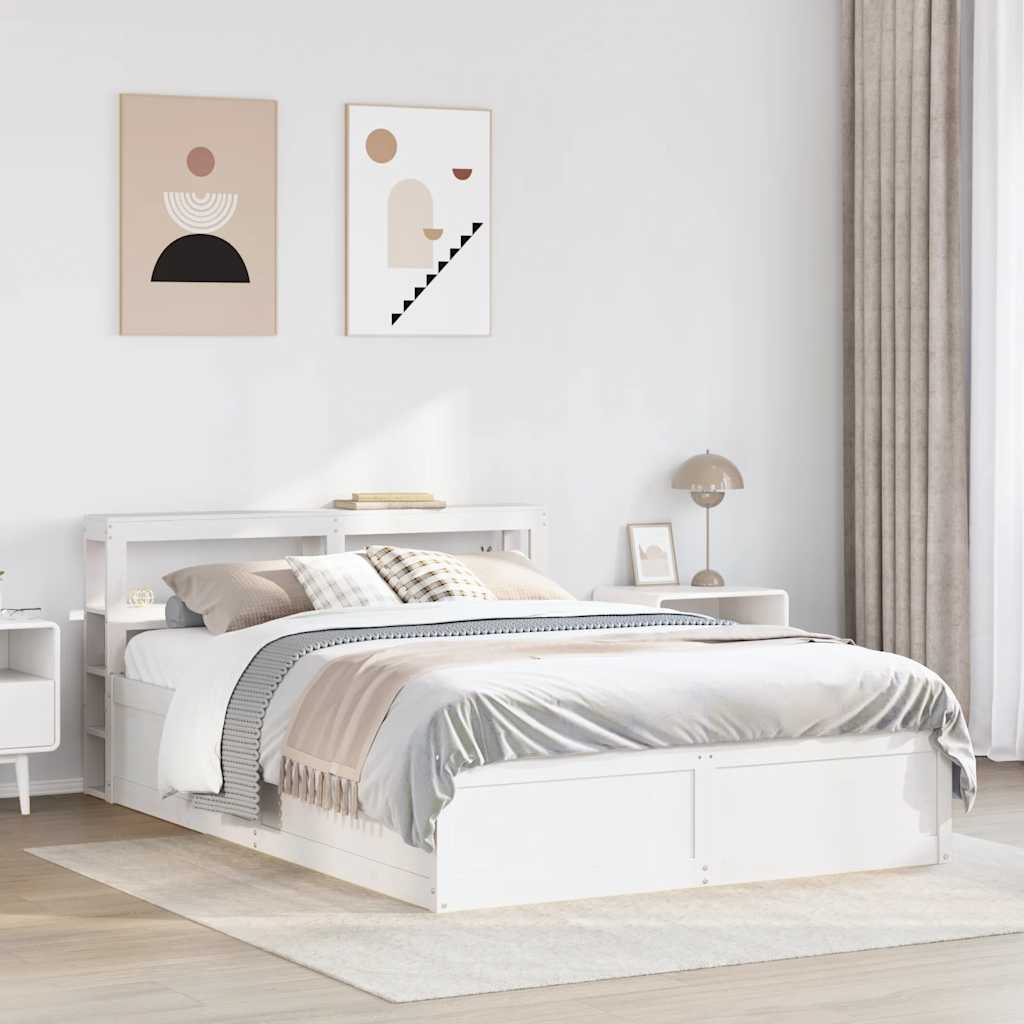 Bed Frame with Headboard White 140x190 cm Solid Wood Pine