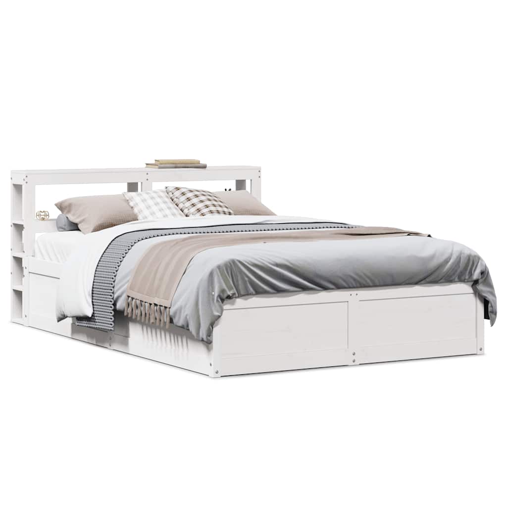 Bed Frame with Headboard White 140x190 cm Solid Wood Pine