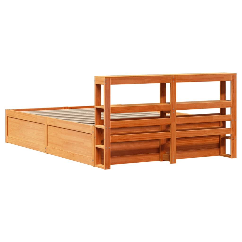 Bed Frame with Headboard Wax Brown 120x190 cm Small Double Solid Wood Pine