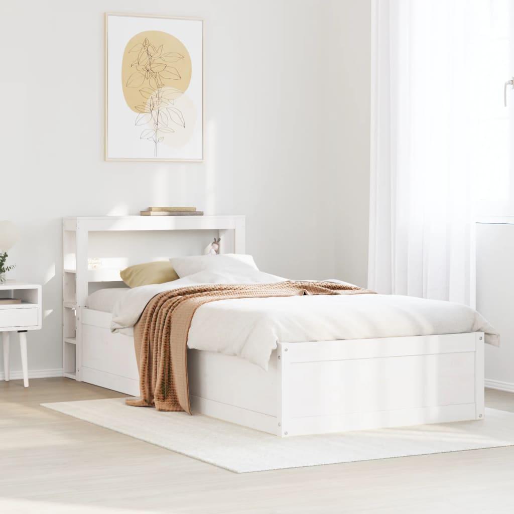 Bed Frame with Headboard White 75x190 cm Small Single Solid Wood Pine