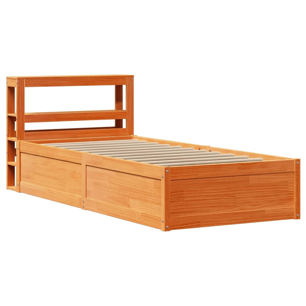Bed Frame with Headboard Wax Brown 75x190 cm Small Single Solid Wood Pine