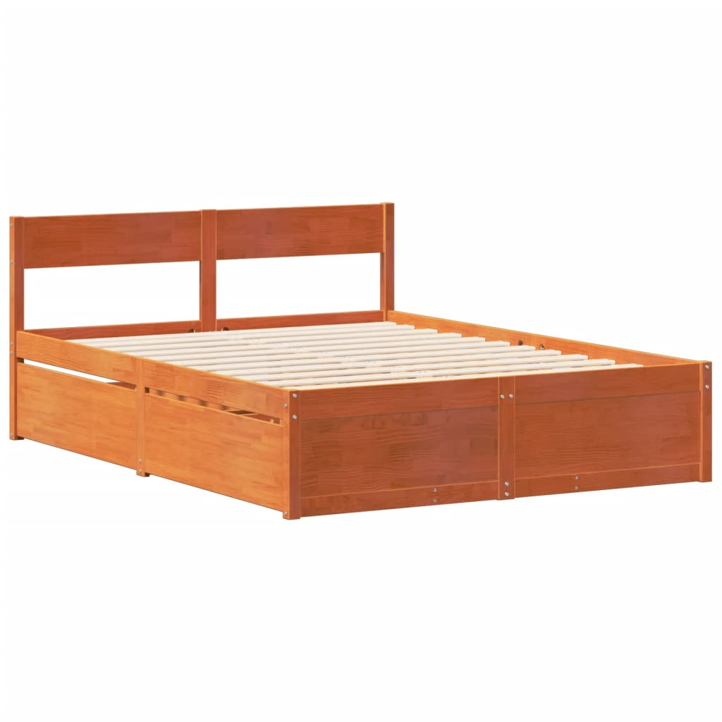 Bed Frame without Mattress Wax Brown 160x200 cm Solid Wood Pine