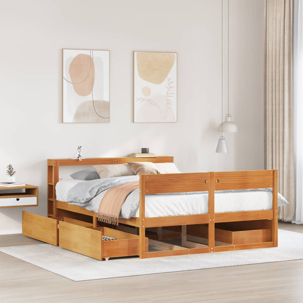 Bed Frame without Mattress Wax Brown 160x200 cm Solid Wood Pine