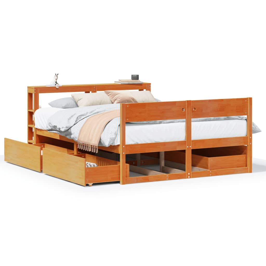 Bed Frame without Mattress Wax Brown 140x200 cm Solid Wood Pine