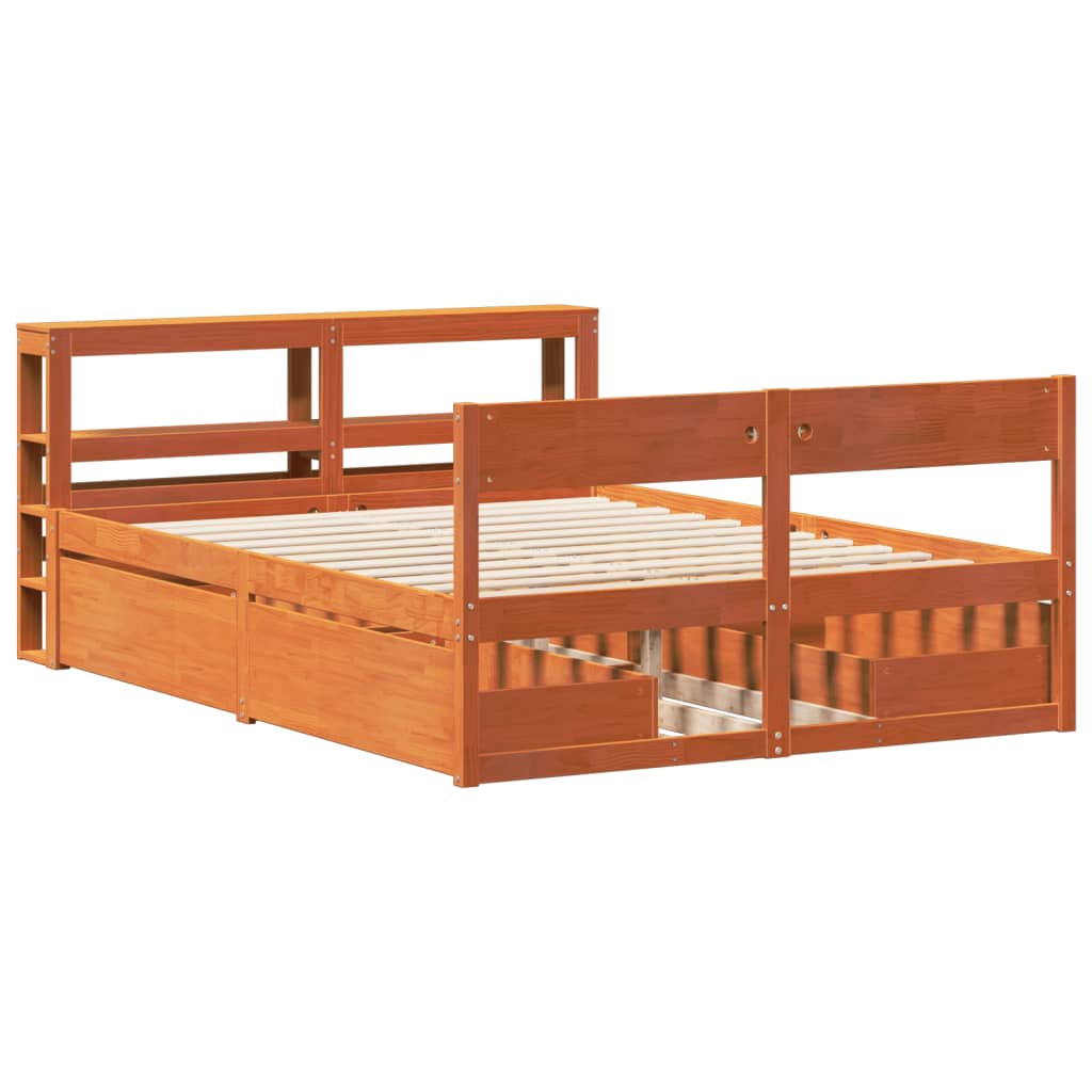 Bed Frame without Mattress Wax Brown 140x200 cm Solid Wood Pine
