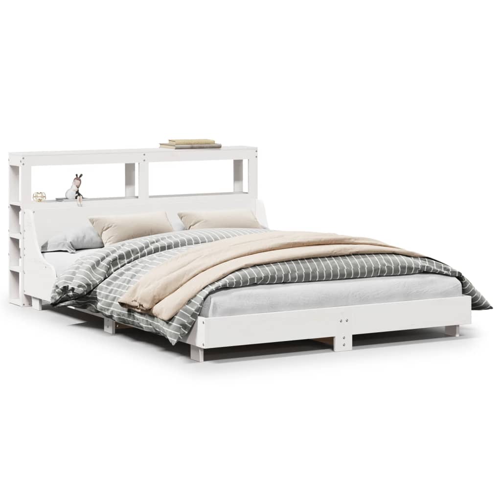 Bed Frame without Mattress White 150x200 cm King Size Solid Wood Pine