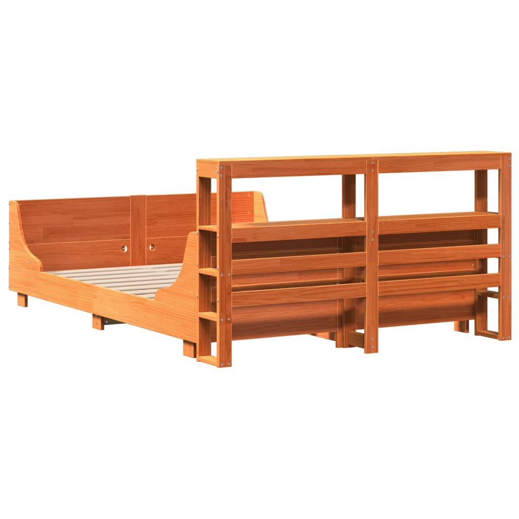 Bed Frame without Mattress Wax Brown 150x200 cm King Size Solid Wood Pine
