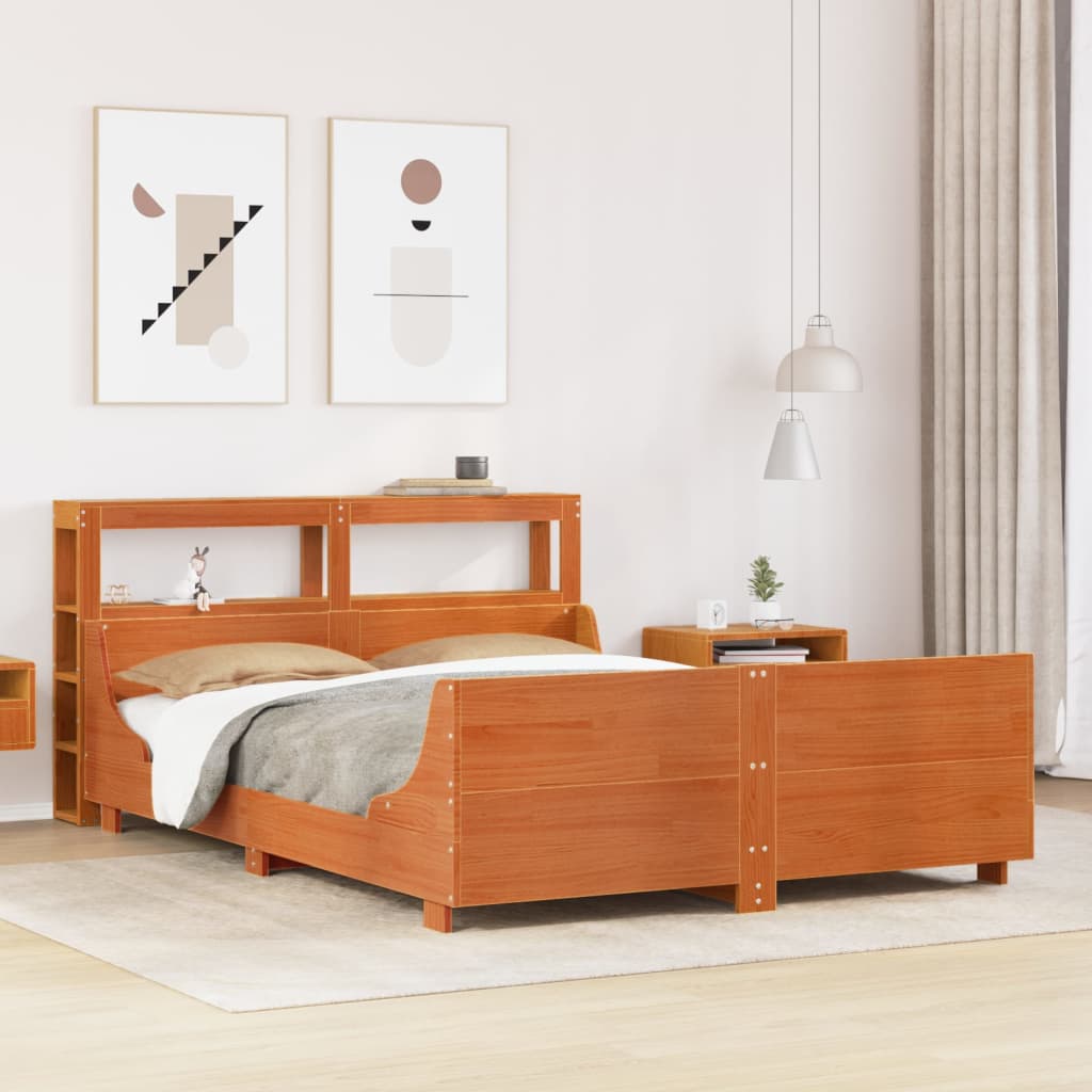 Bed Frame without Mattress Wax Brown 140x190 cm Solid Wood Pine