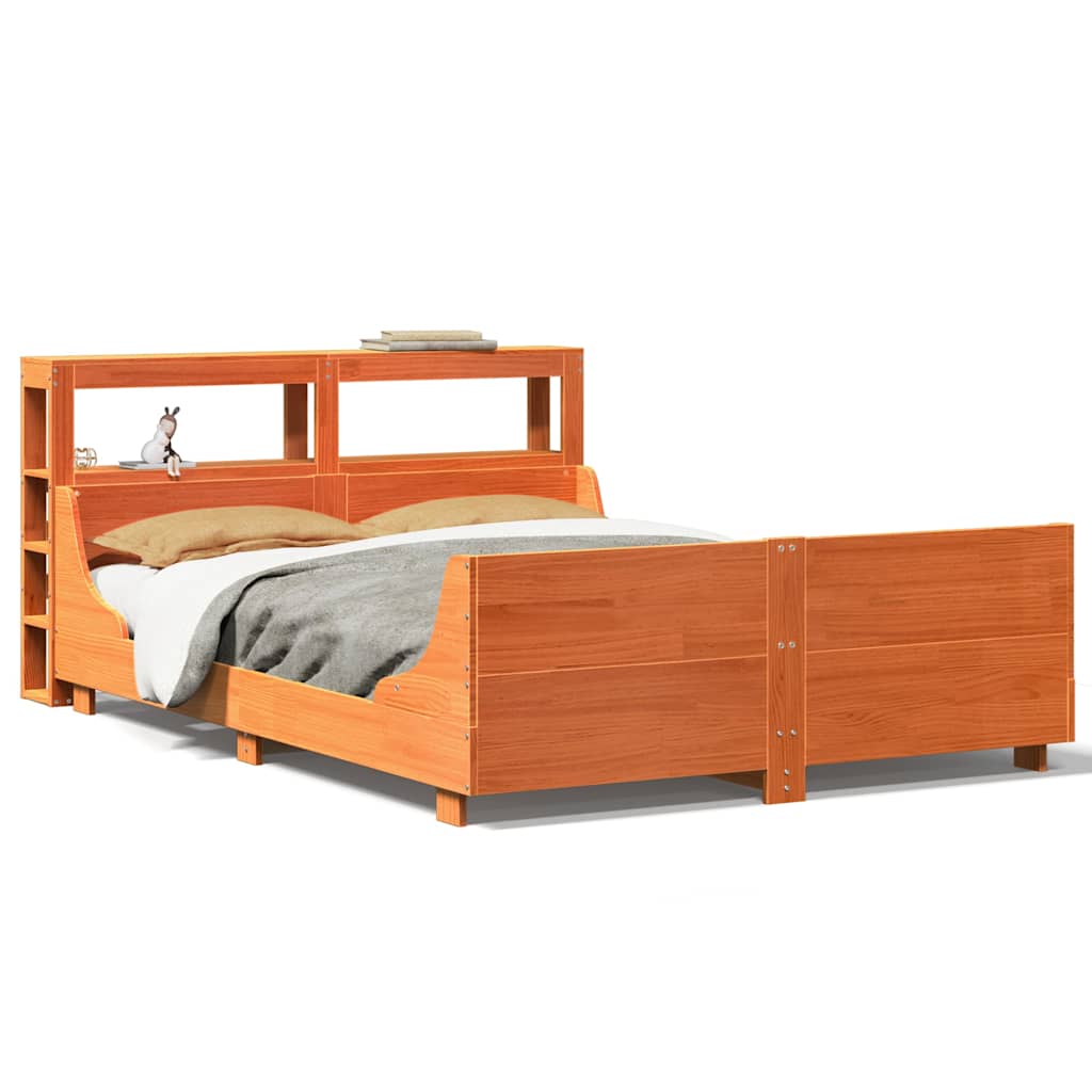 Bed Frame without Mattress Wax Brown 135x190 cm Double Solid Wood Pine
