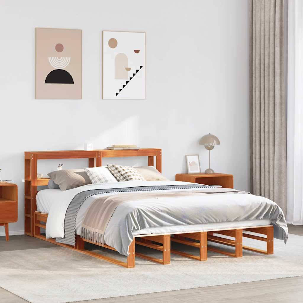 Bed Frame without Mattress Wax Brown 160x200 cm Solid Wood Pine