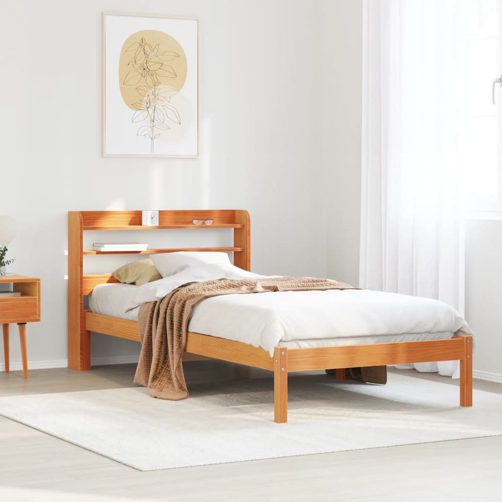 vidaXL Bed Frame with Headboard without Mattress Wax Brown 75x190 cm Small Single