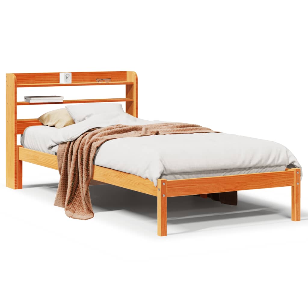 vidaXL Bed Frame with Headboard without Mattress Wax Brown 90x190 cm Single