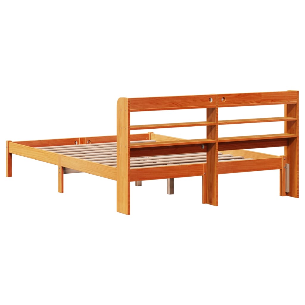 Bed Frame with Headboard without Mattress Wax Brown 135x190 cm Double