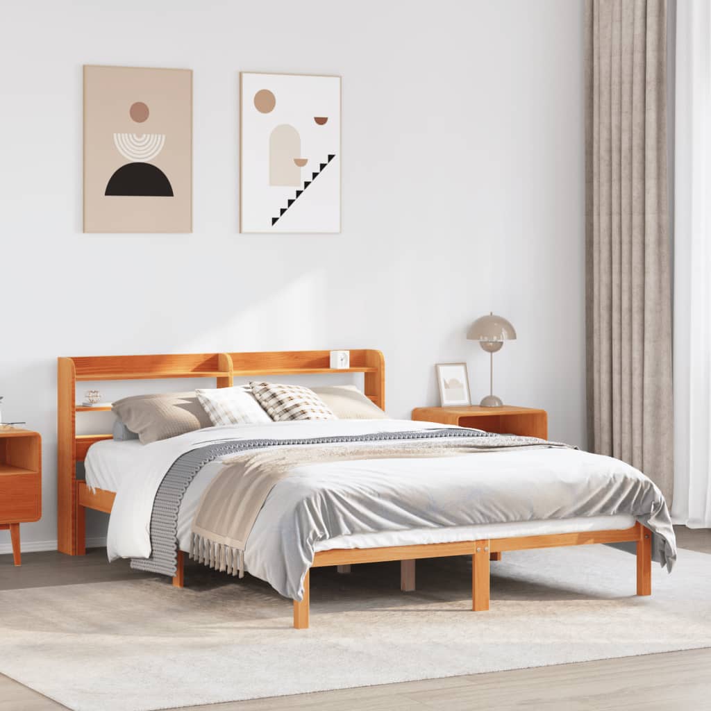 vidaXL Bed Frame with Headboard without Mattress Wax Brown 150x200 cm King Size