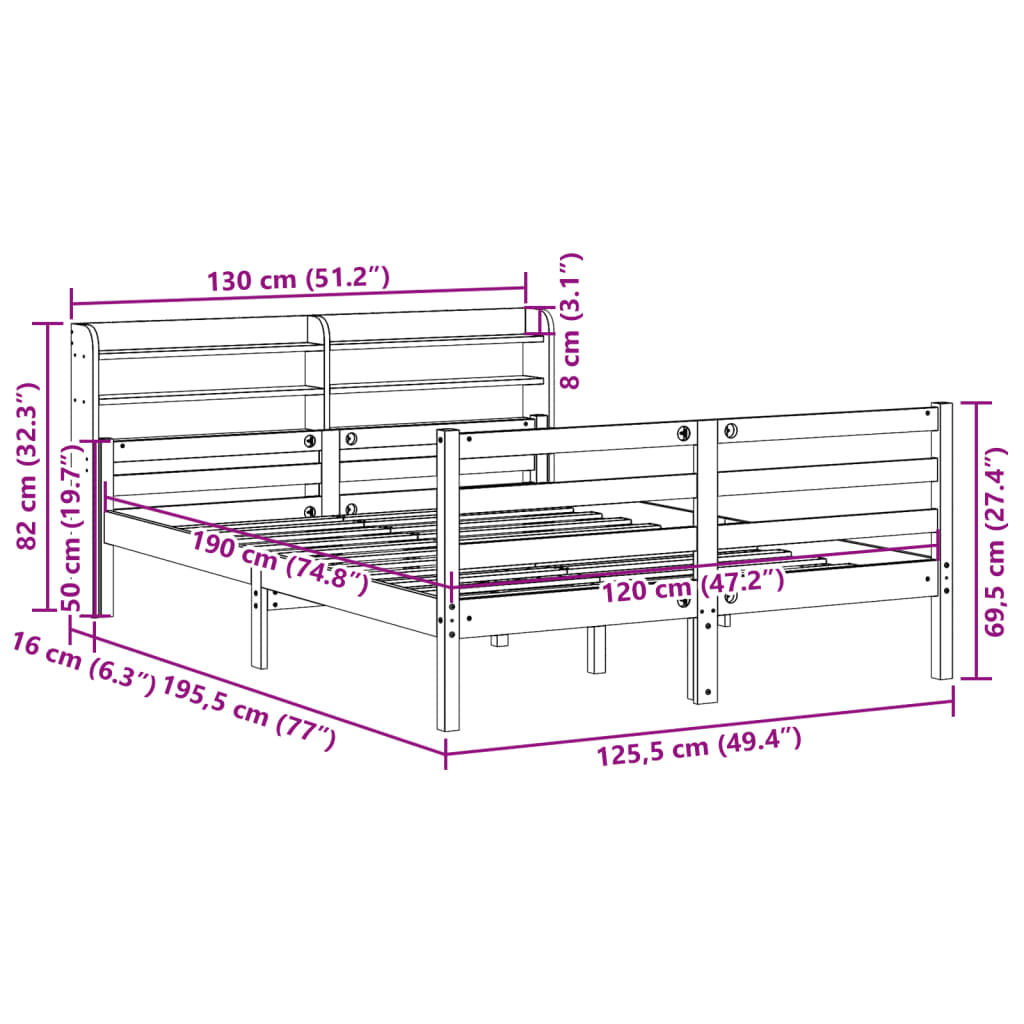 vidaXL Bed Frame with Headboard without Mattress 120x190 cm Small Double