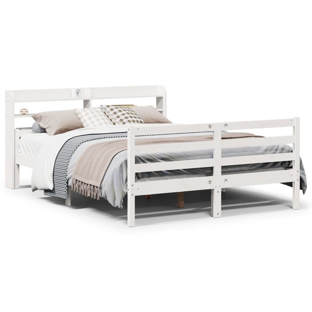 vidaXL Bed Frame with Headboard without Mattress White 135x190 cm Double