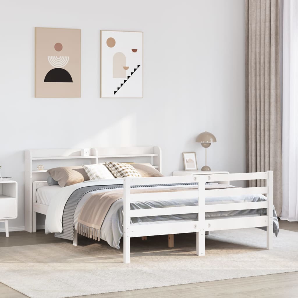 vidaXL Bed Frame with Headboard without Mattress White 135x190 cm Double