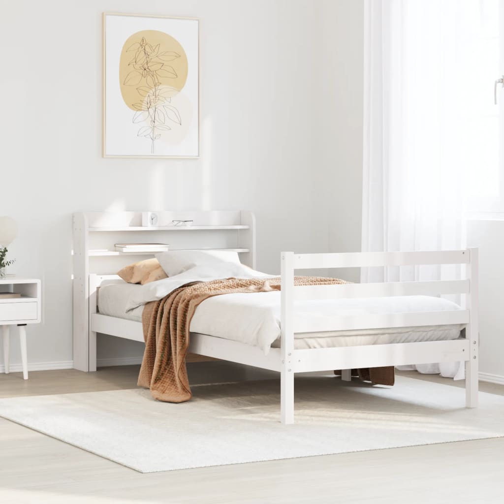 vidaXL Bed Frame with Headboard without Mattress White 100x200 cm