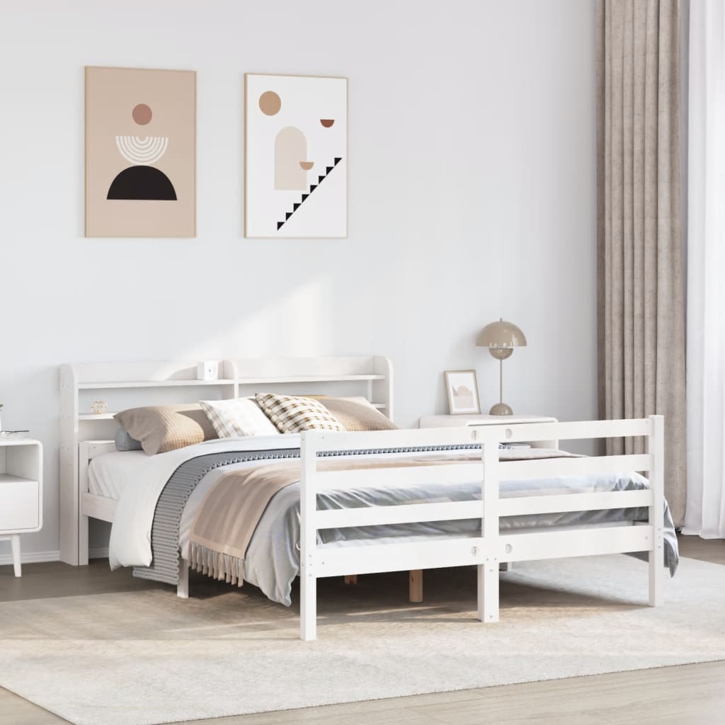 vidaXL Bed Frame with Headboard without Mattress White 160x200 cm