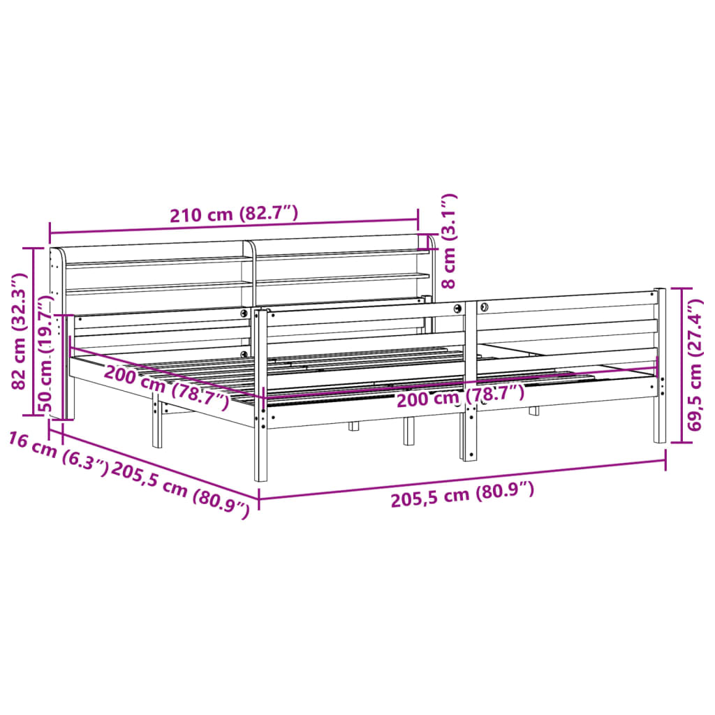 vidaXL Bed Frame with Headboard without Mattress 200x200 cm