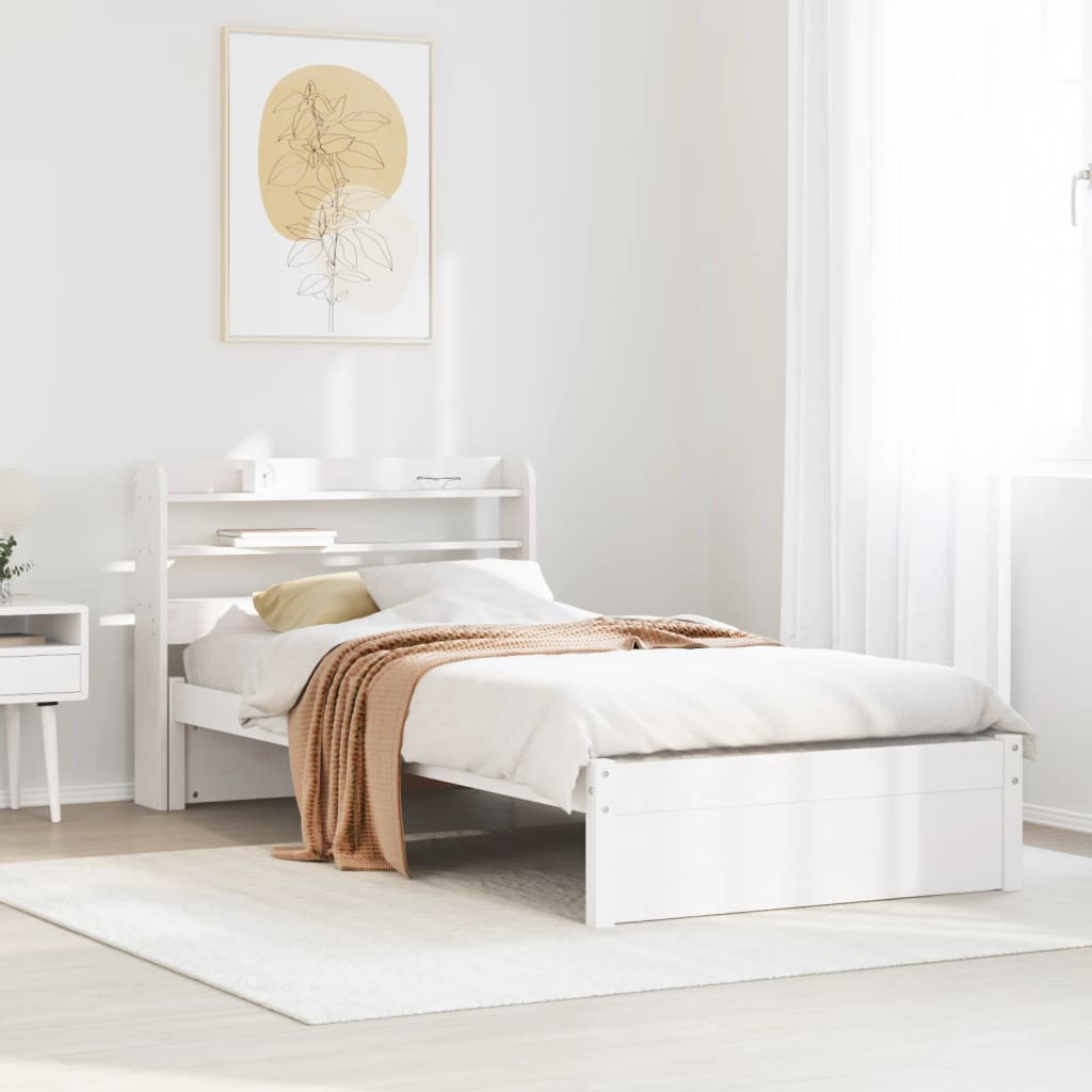 vidaXL Bed Frame with Headboard without Mattress White 75x190 cm Small Single