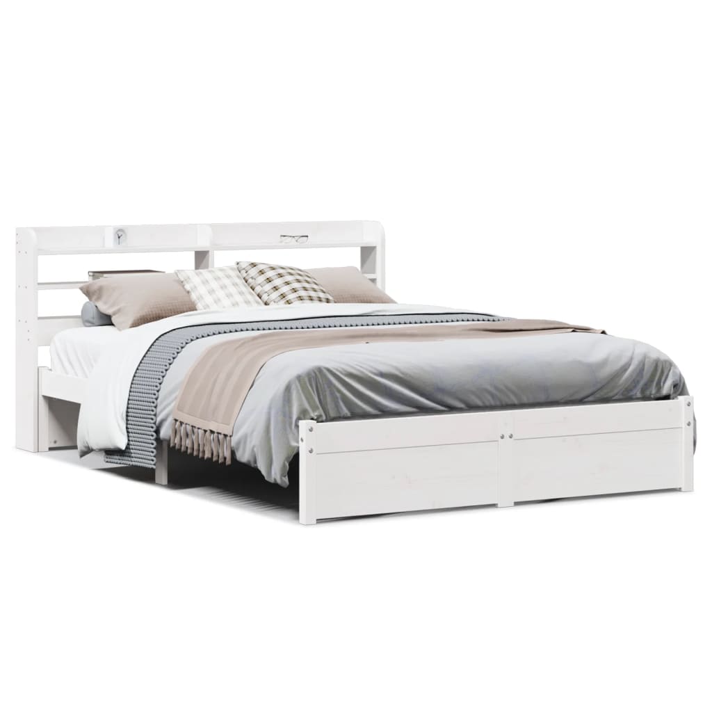 vidaXL Bed Frame with Headboard without Mattress White 140x190 cm