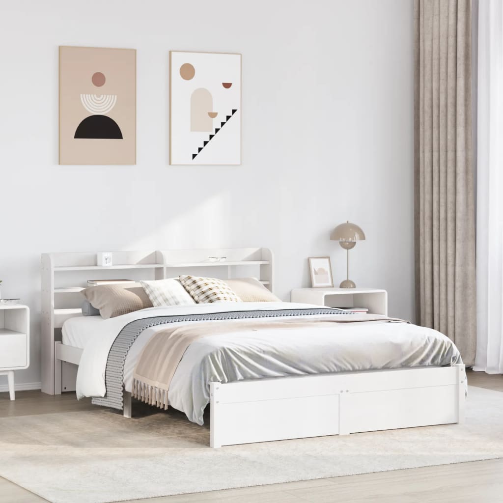 vidaXL Bed Frame with Headboard without Mattress White 140x190 cm