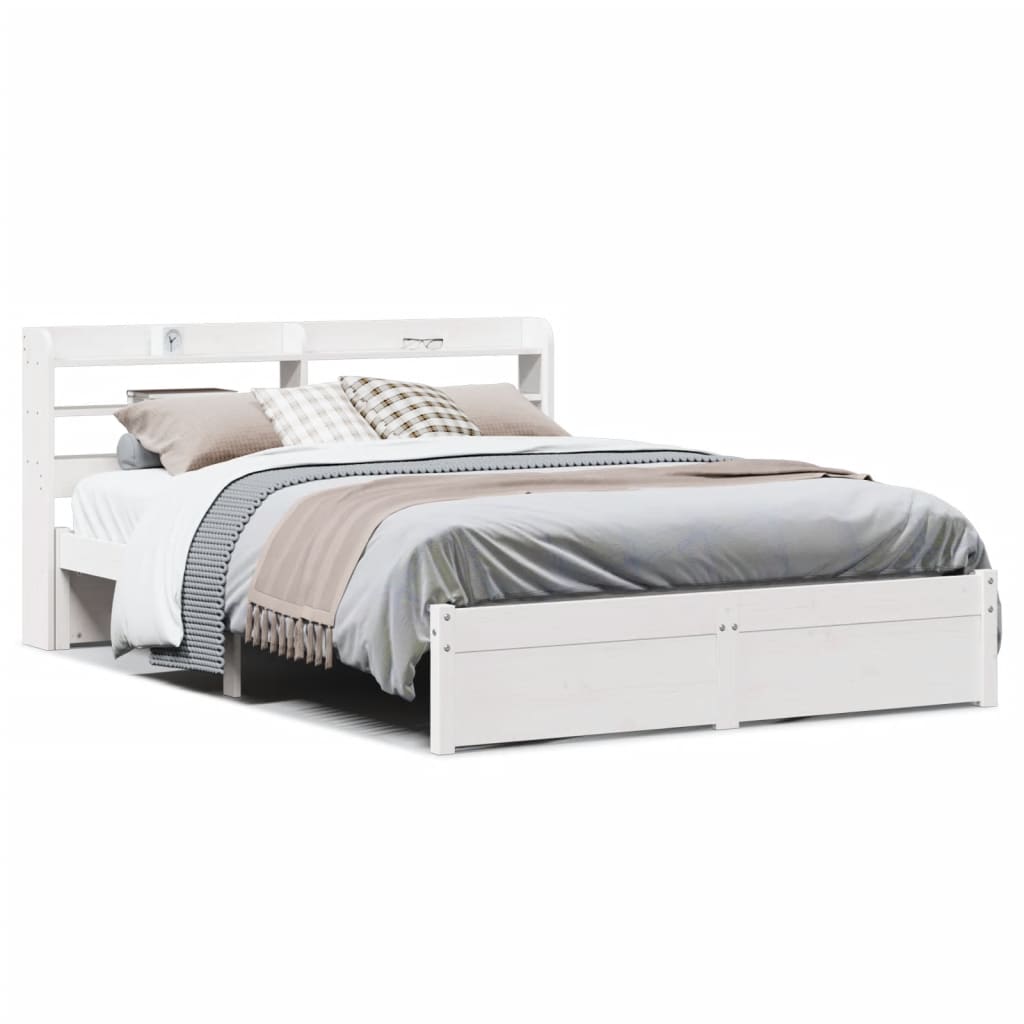 vidaXL Bed Frame with Headboard without Mattress White 140x200 cm