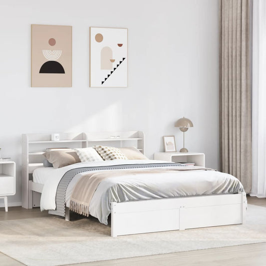 vidaXL Bed Frame with Headboard without Mattress White 150x200 cm King Size