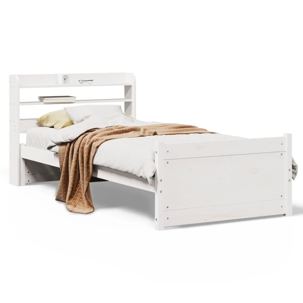 vidaXL Bed Frame with Headboard without Mattress White 75x190 cm Small Single