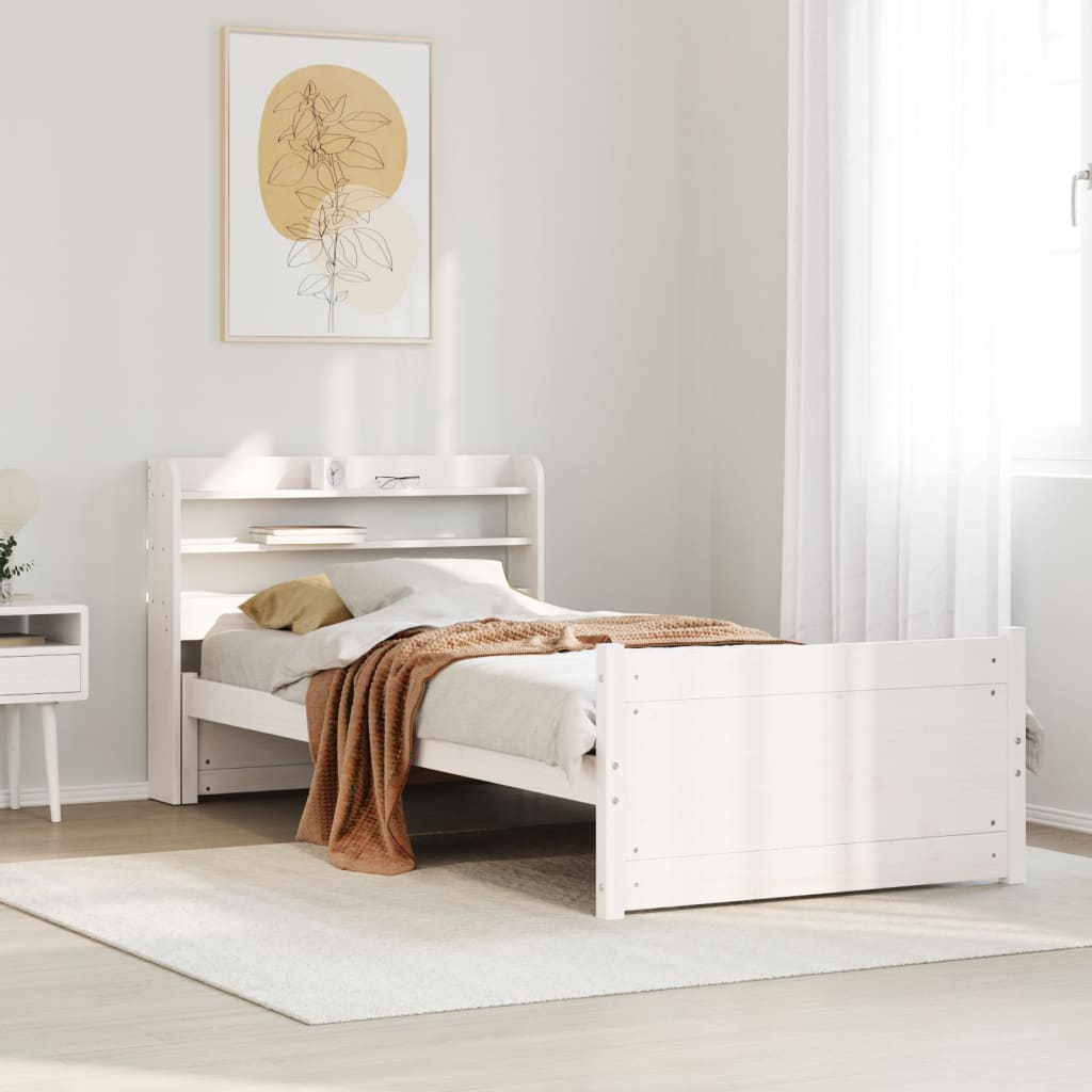 vidaXL Bed Frame with Headboard without Mattress White 75x190 cm Small Single