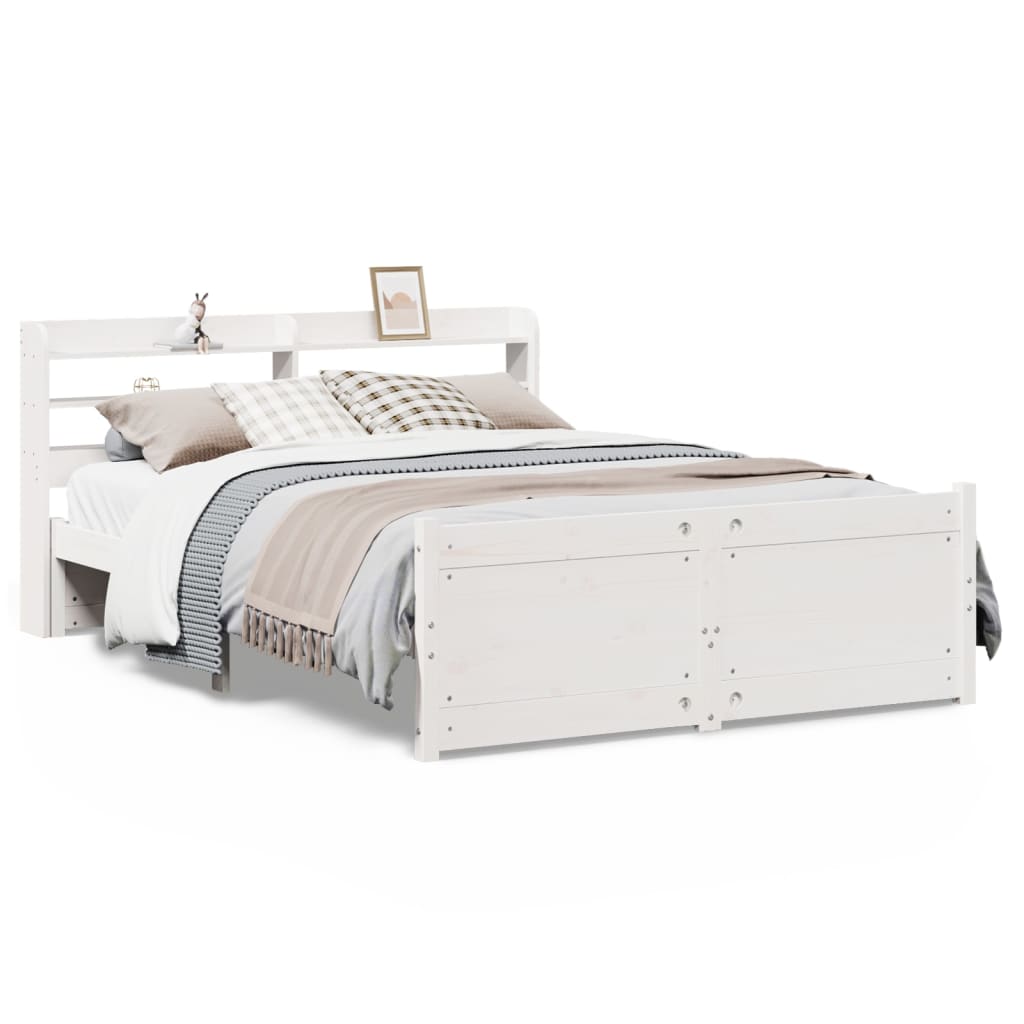 vidaXL Bed Frame with Headboard without Mattress White 140x190 cm