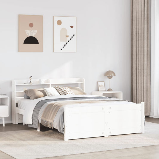 vidaXL Bed Frame with Headboard without Mattress White 140x190 cm