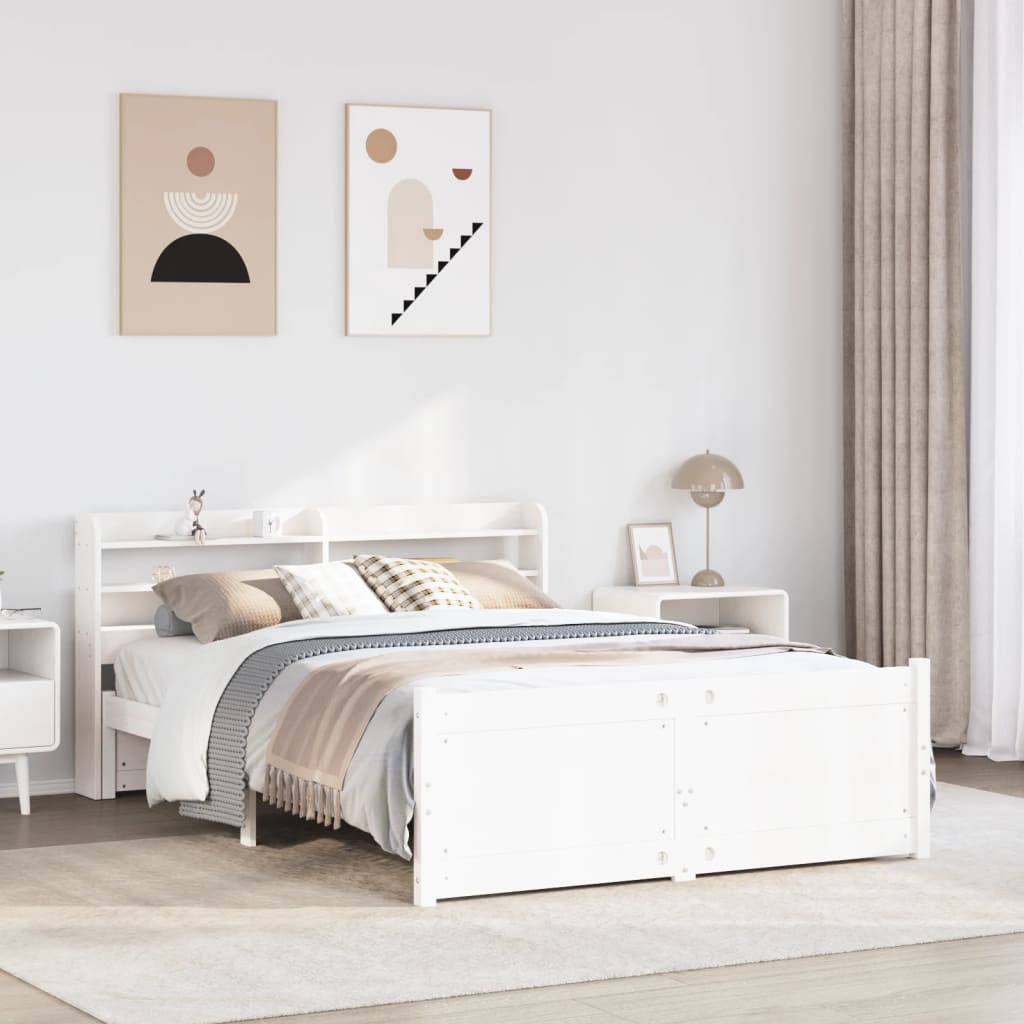 vidaXL Bed Frame with Headboard without Mattress White 150x200 cm King Size