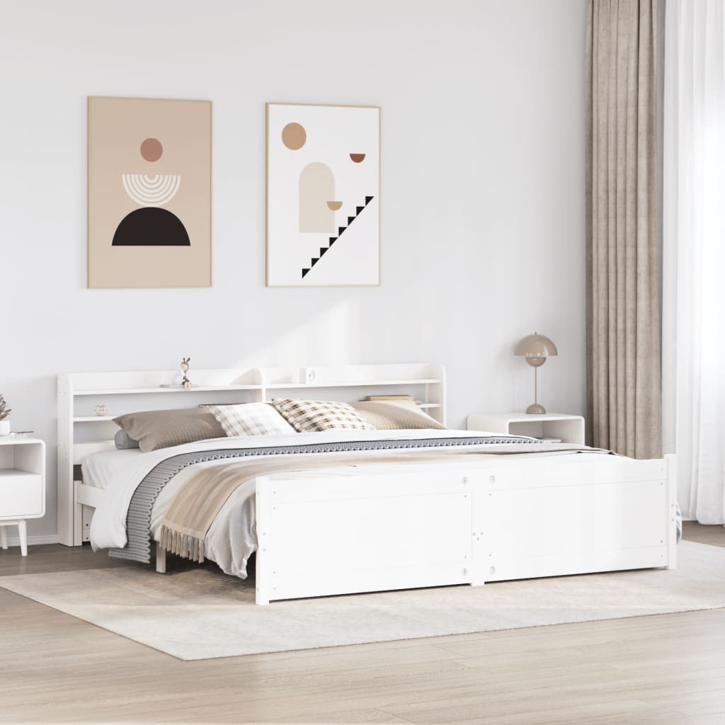 vidaXL Bed Frame with Headboard without Mattress White 180x200 cm Super King